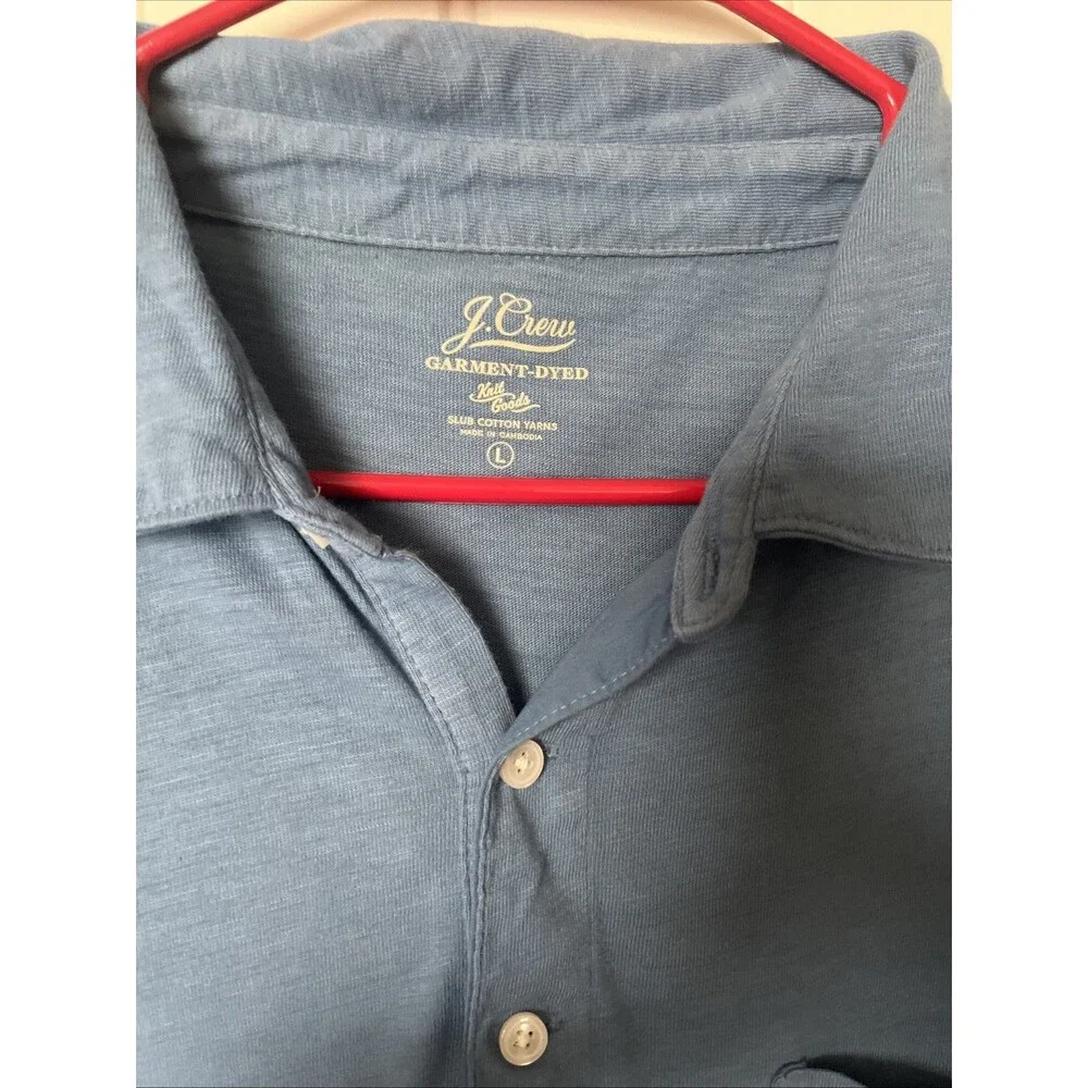 J Crew Garment Dyed Polo Shirt Men Large Blue Slub Knit Good Cotton Pocket Prep
